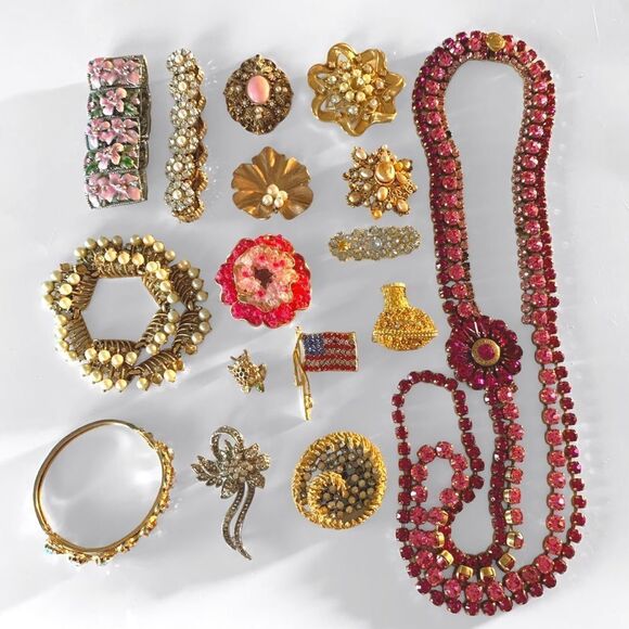 Rhinestone Pearl Craft Harvest Jewelry Lot Signed Coach